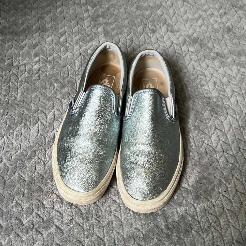 Blue/Silver Shiny Low Vans shoes size 9 - Picture 1 of 5